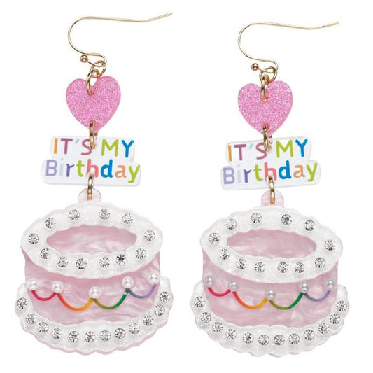 Cake Earrings "Its My Birthday" w/Crystals