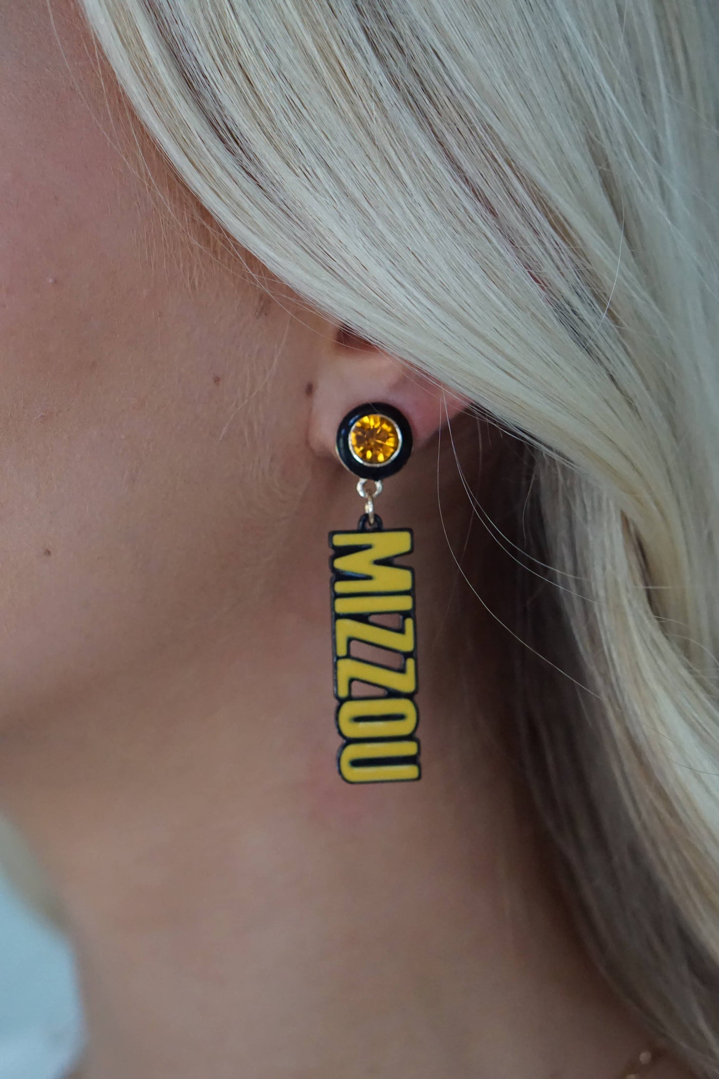 Missouri Tigers Resin Block Letter Earrings in Gold