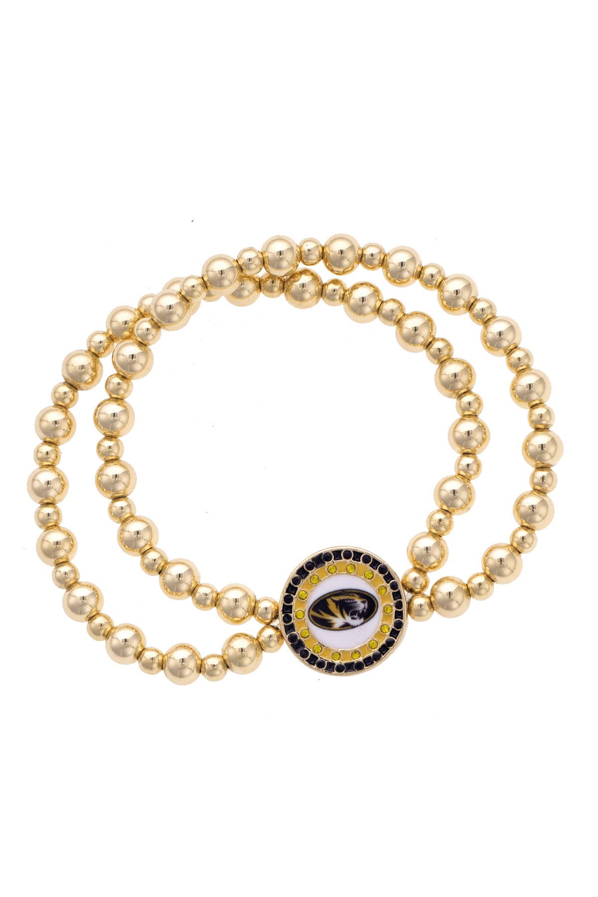 Missouri Tigers Pave Disc 2-Row Ball Bead Stretch Bracelet