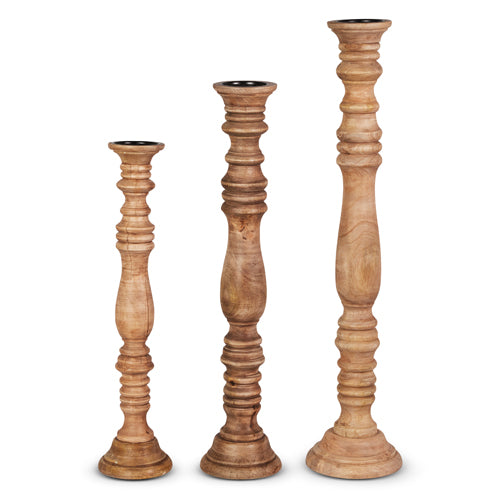 Set of Three Wooden Floor Candleholders