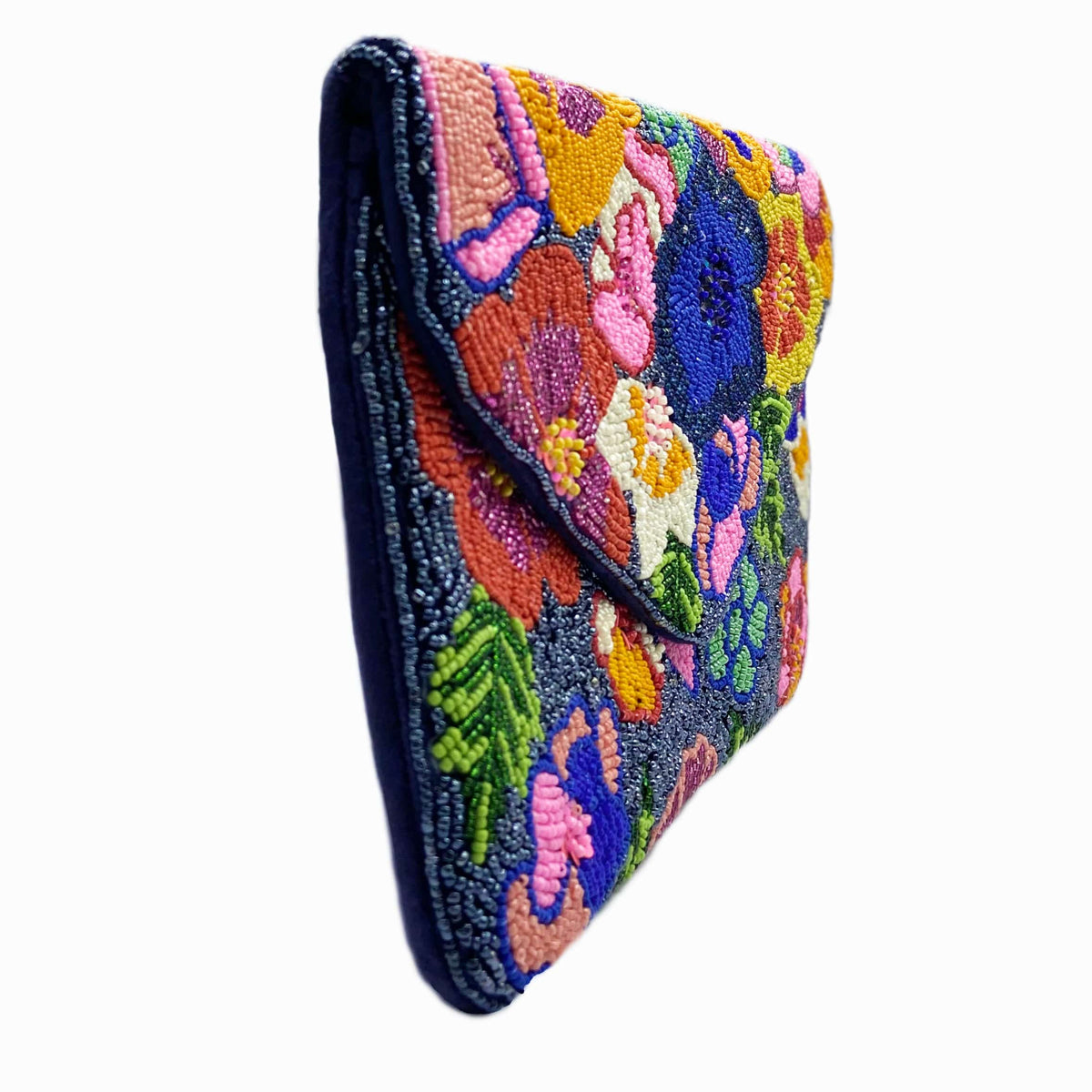Multi-Color Spring Florals Velvet Beaded Clutch