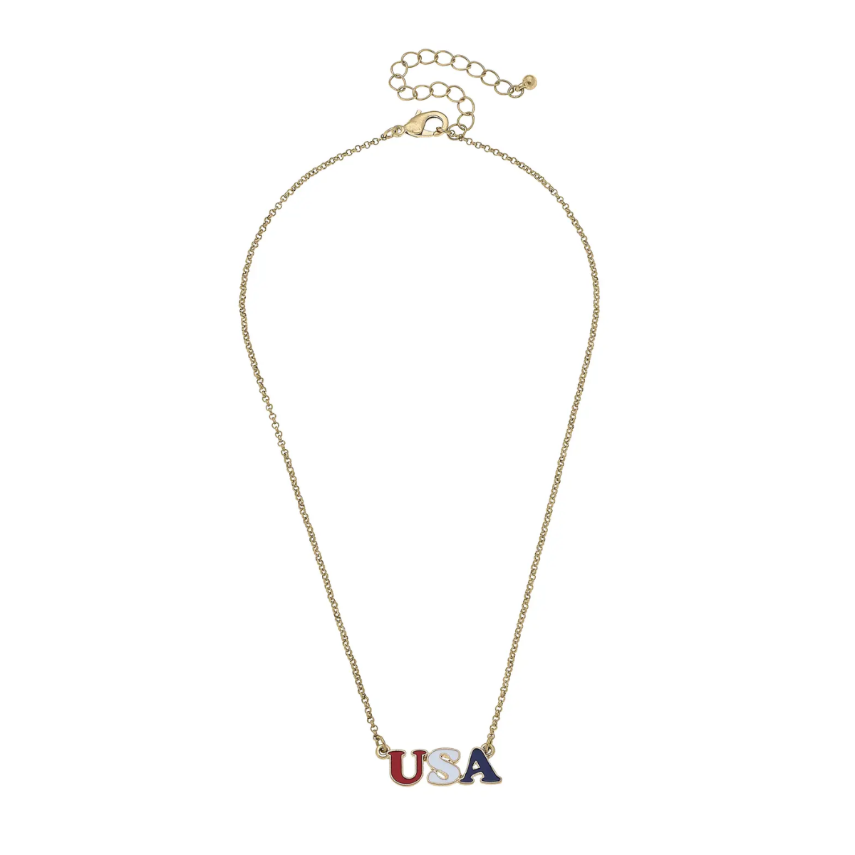 USA Enamel Necklace in Red, White, Blue, & Shiny Gold