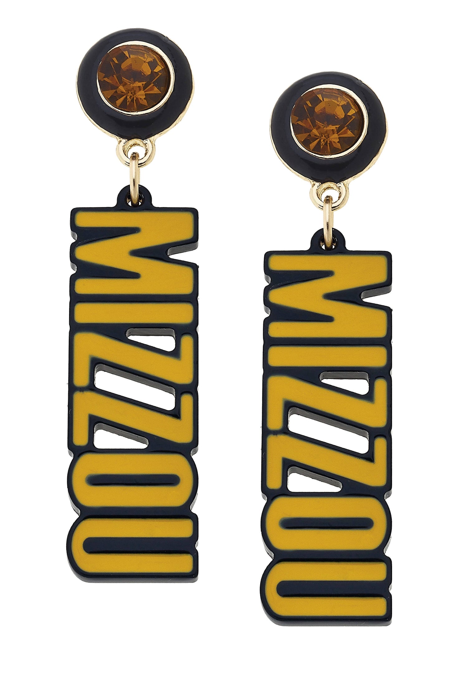 Missouri Tigers Resin Block Letter Earrings in Gold