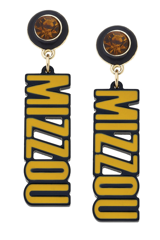 Missouri Tigers Resin Block Letter Earrings in Gold