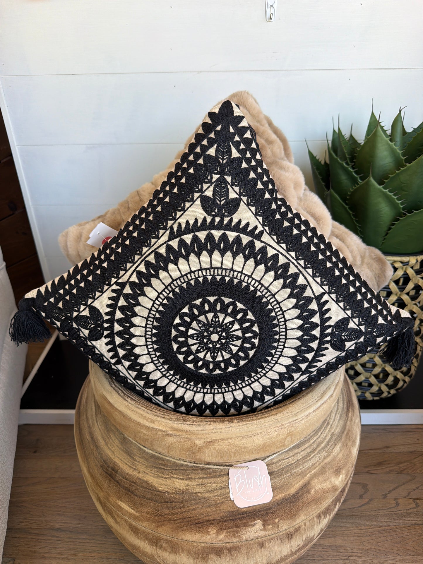Black and Cream Embroidered Pillow
