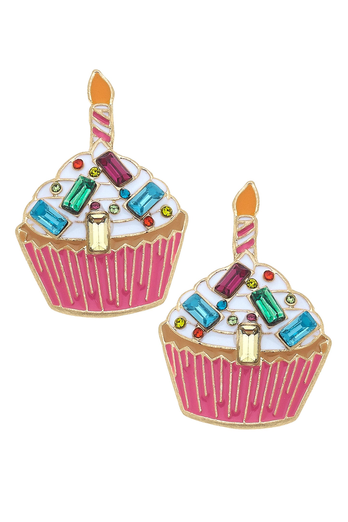 Bejeweled Birthday Cupcake Stud Earrings in Rainbow Multi