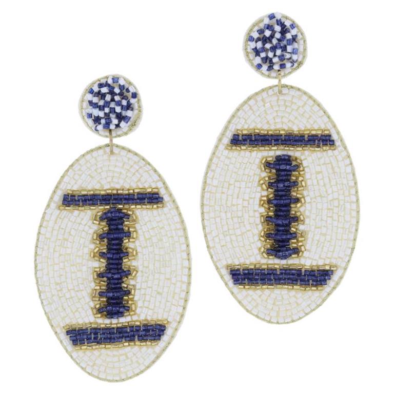 Navy Beaded Football Earring (Copy)