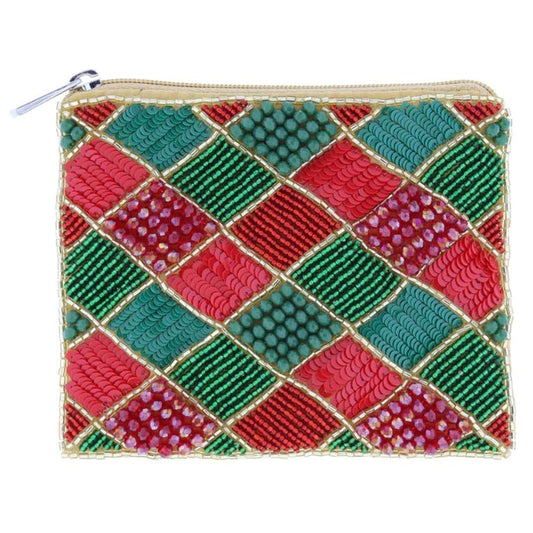 Red And Green Beaded Coin Bag