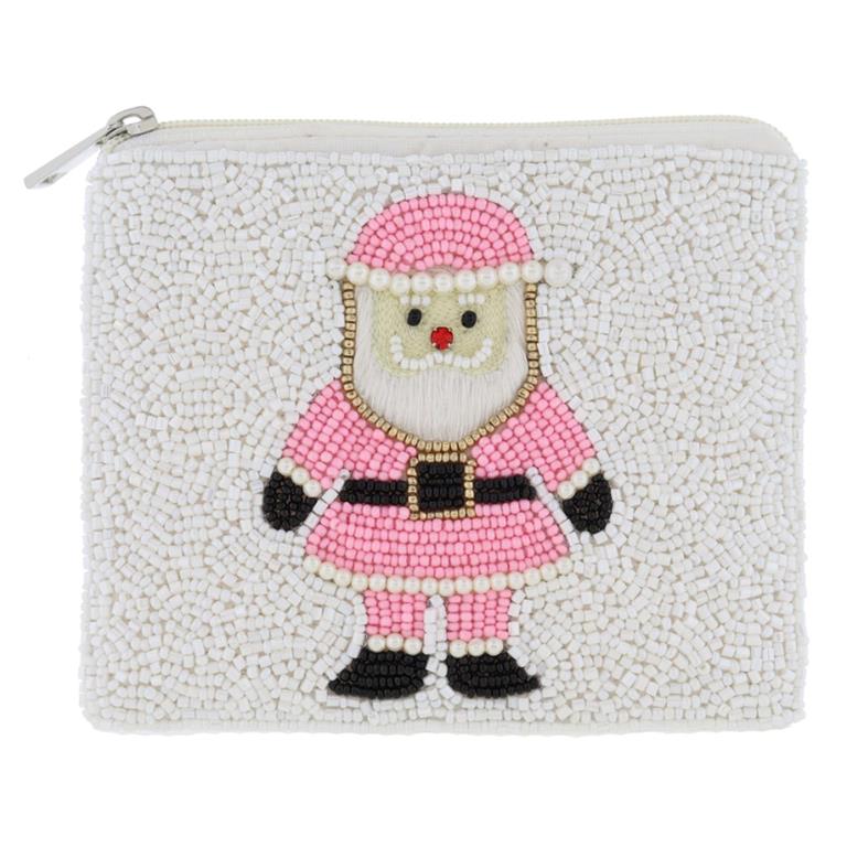 Beaded Pink Santa Coin Bag