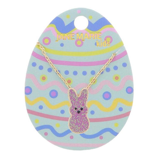 Kids 14" Purple Glitter Enamel Bunny Necklace