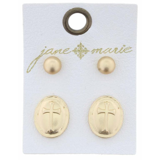 Gold Ball & Cross Oval Earring