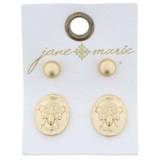 Gold Ball & Bee Oval Earring