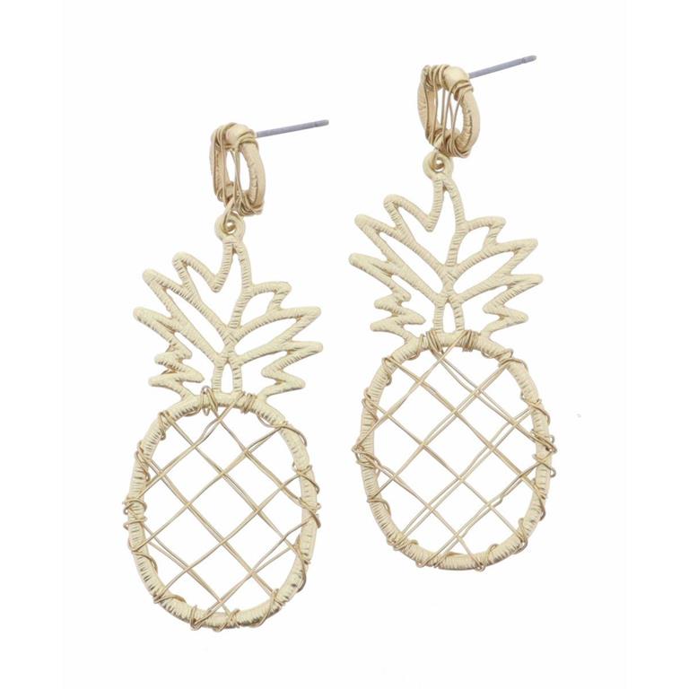Gold Wire Wrapped Circle Post with Wire Wrapped Pineapple Earring