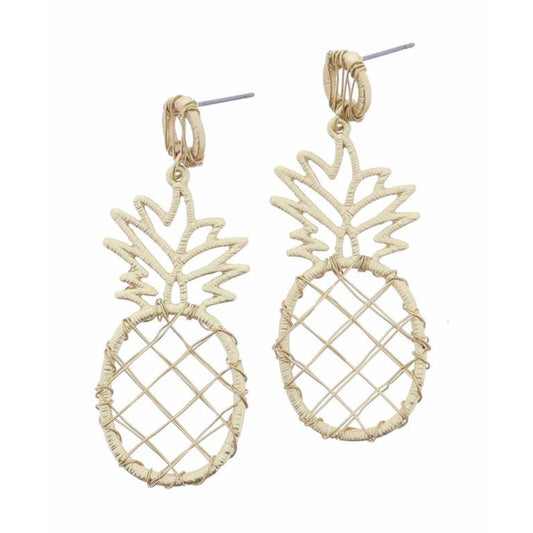 Gold Wire Wrapped Circle Post with Wire Wrapped Pineapple Earring