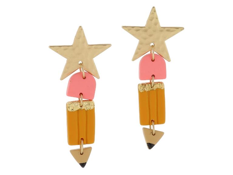 Gold Star Post, Clay Pencil Earrings