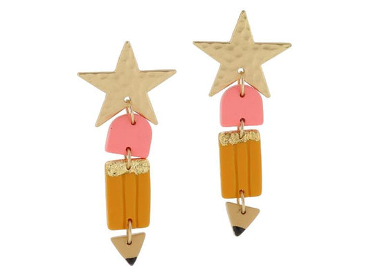 Gold Star Post, Clay Pencil Earrings
