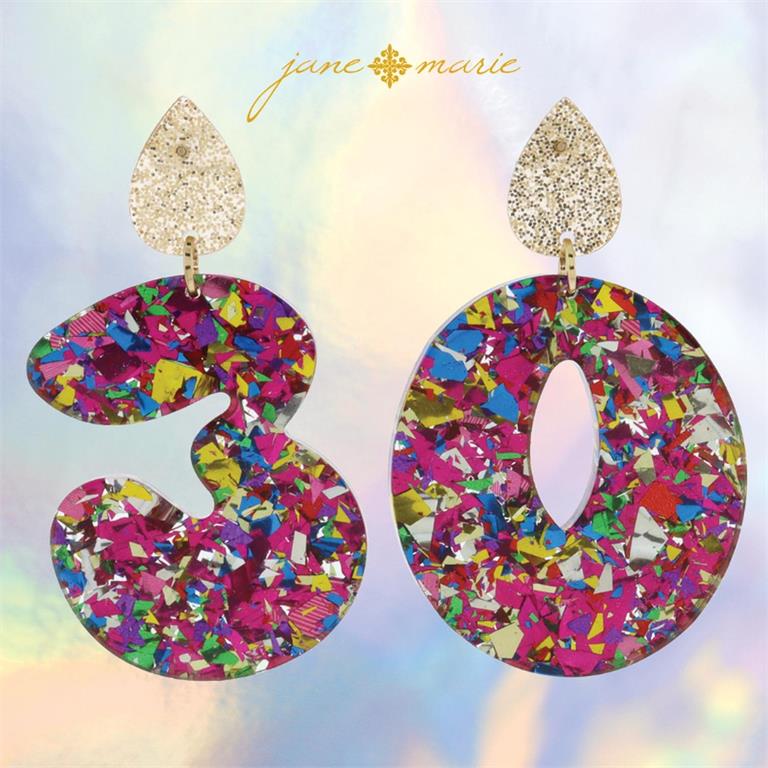 "30" Metallic Confetti Earrings