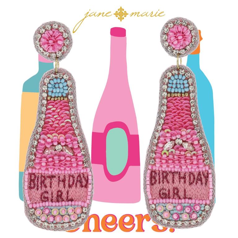 Birthday Girl Champagne Bottle Earrings