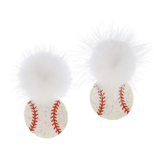 Fluffy Baseball Earrings