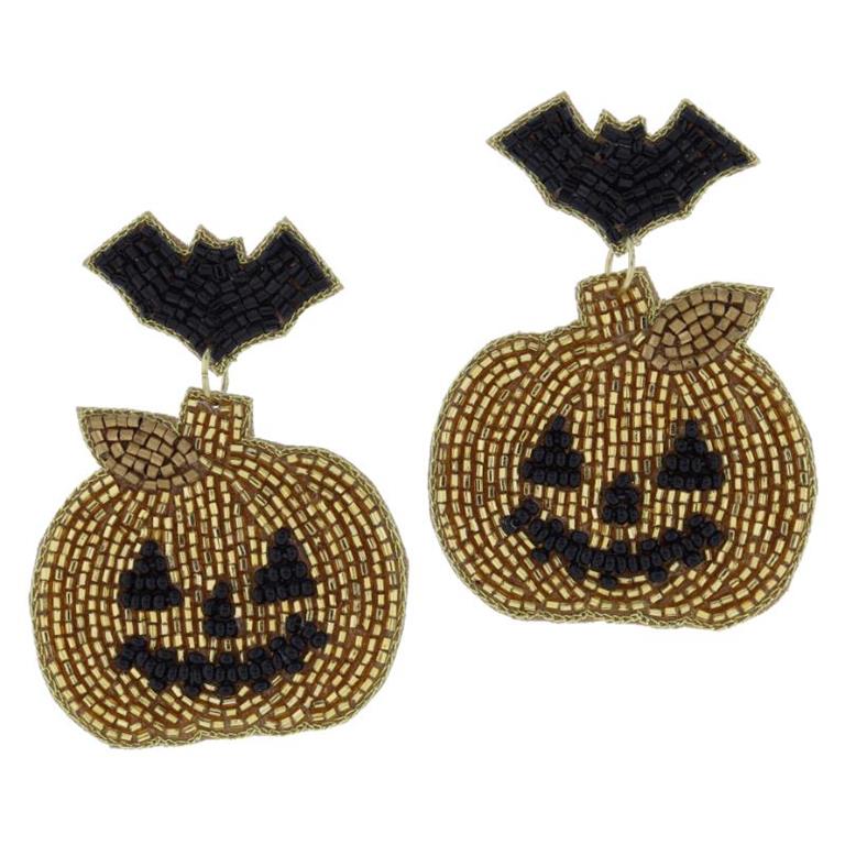 Black Beaded Jack-O-Lantern Earrings