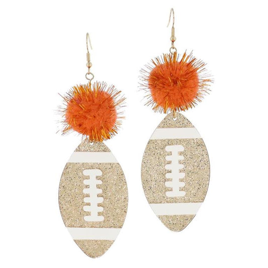 Orange Football with Pom Earrings