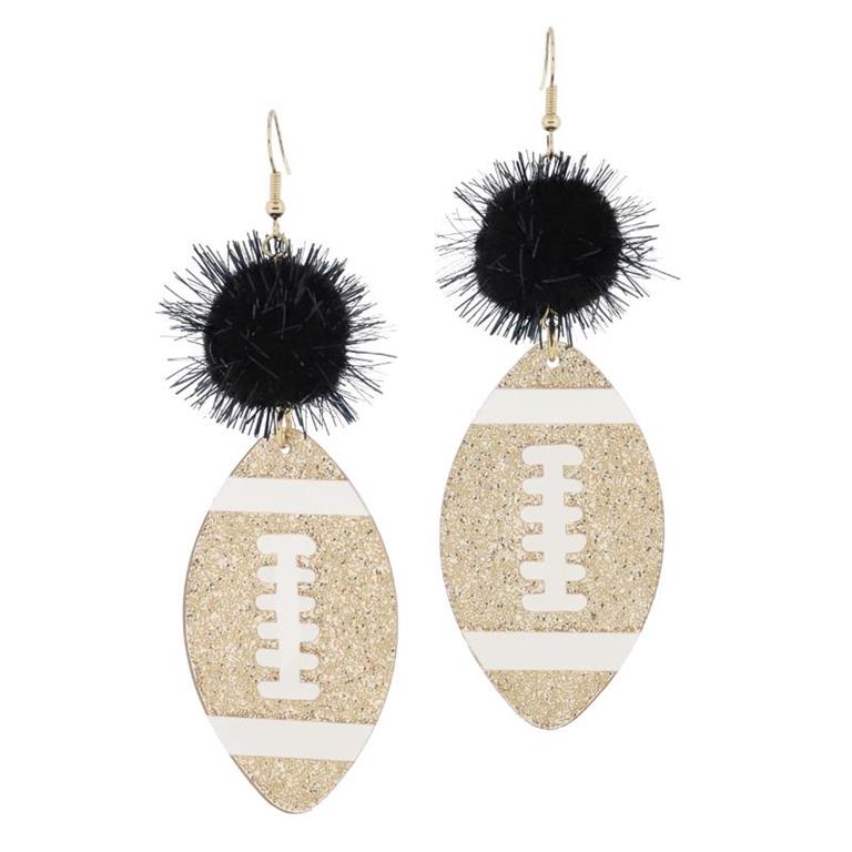 Black Football with Pom Earrings