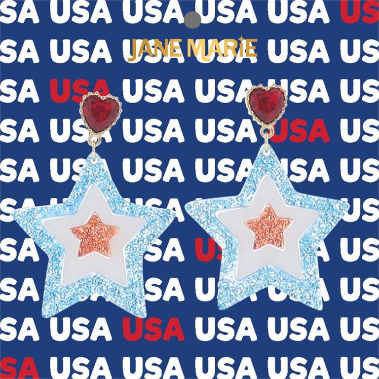 Red White and Blue Crystal Star Earrings