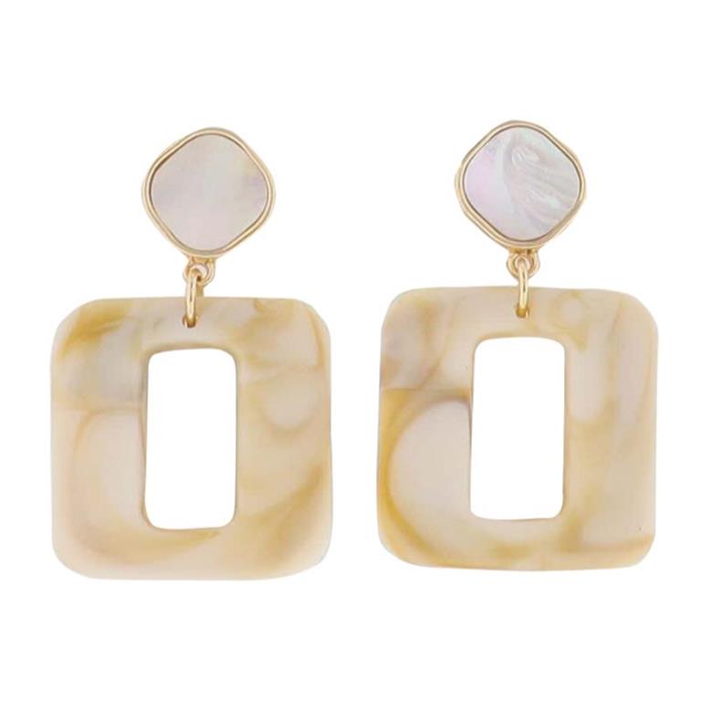Natural Open Square with Shell Square Earring