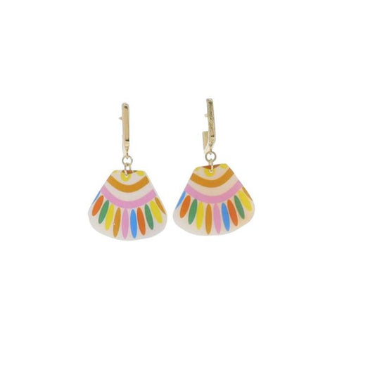 Gold, Multi Gold Square with Multi Painted Shell Earring