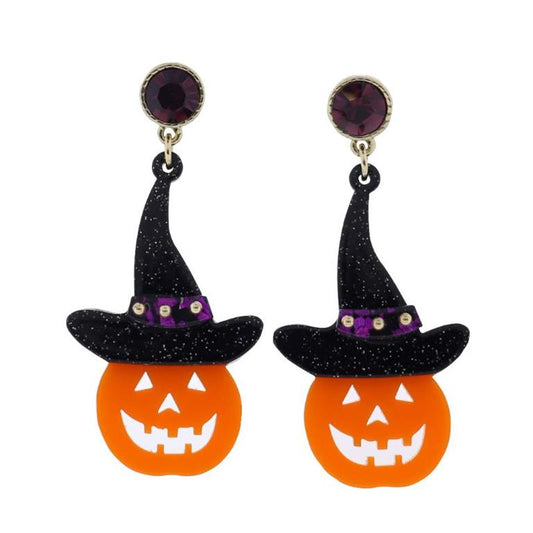 Pumpkin in Witch Hat Earrings