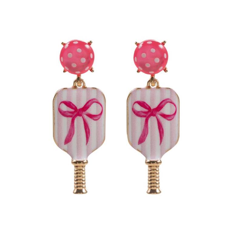 Pink Bow Paddleball Earrings