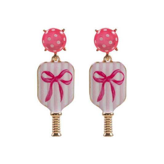 Pink Bow Paddleball Earrings
