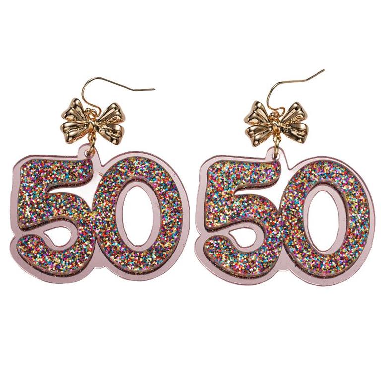 "50" Birthday Earrings w/Bow
