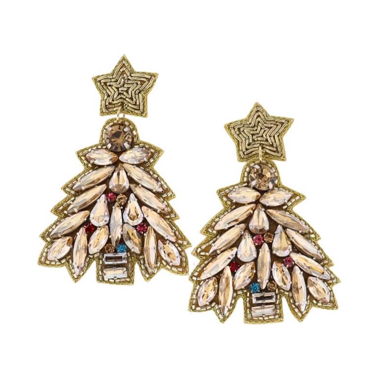 Gold Beaded Christmas Tree Earrings