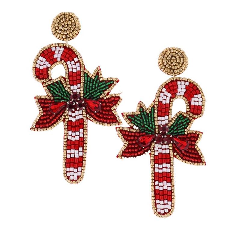 Candy Cane Beaded Earrings
