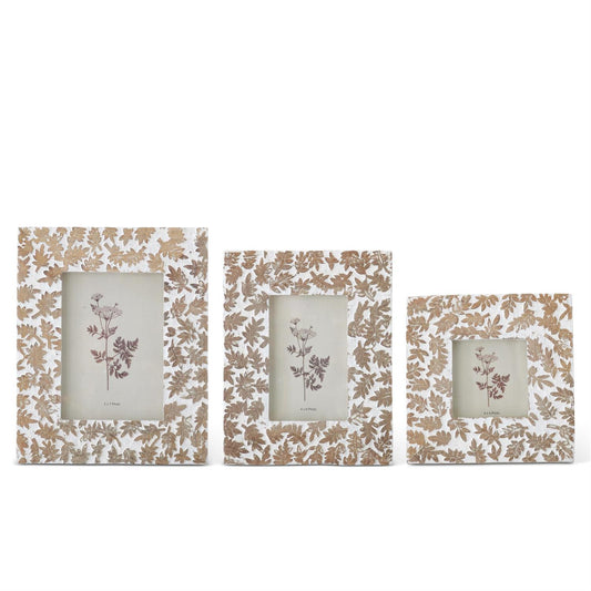 White and Tan Floral Photo Frame