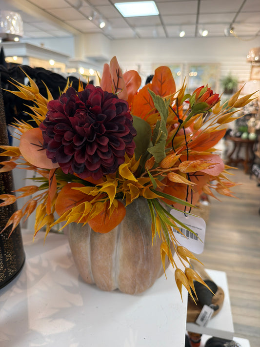 Tall White Washed Pumpkin with Florals