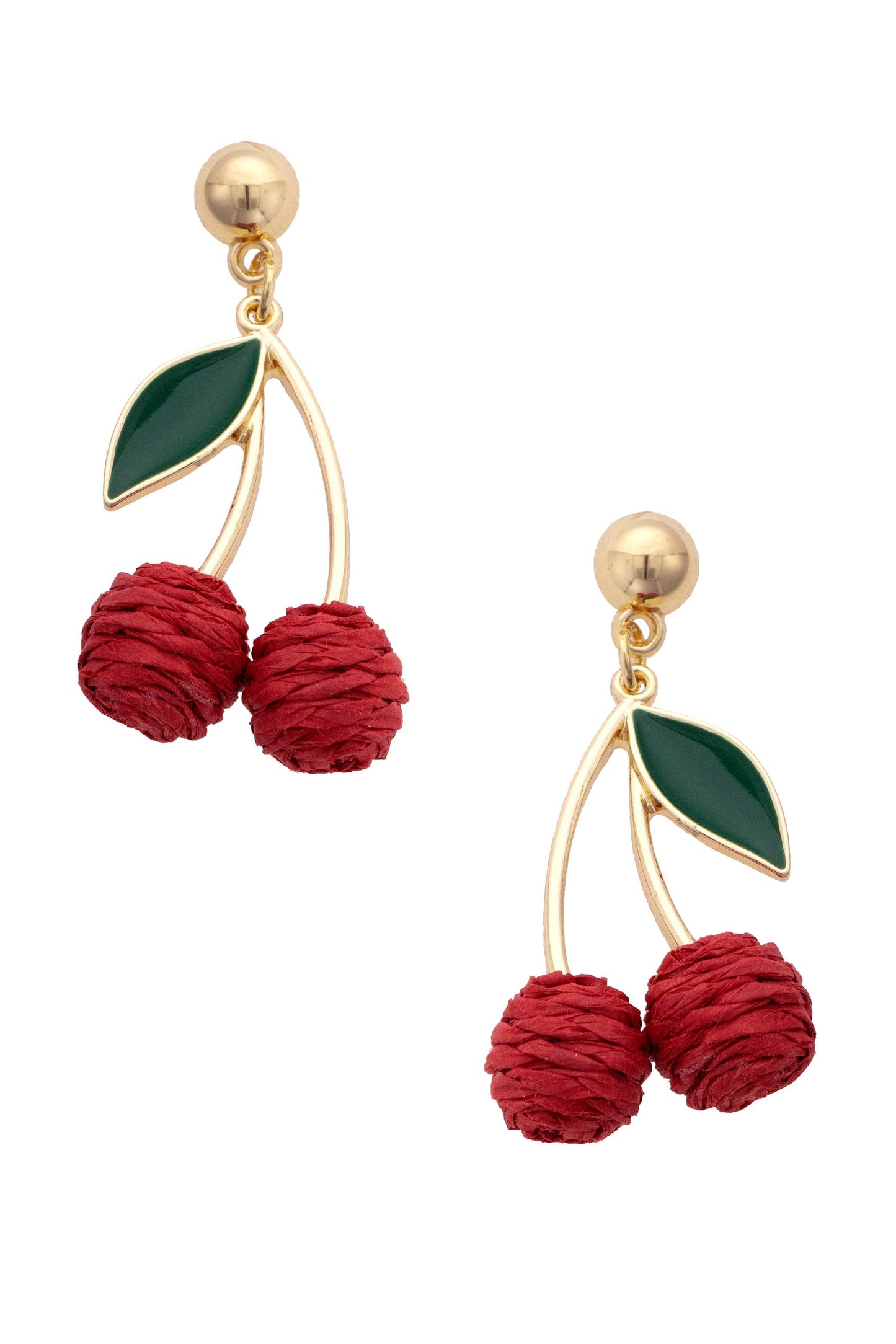Cherry Raffia Drop Earrings in Red