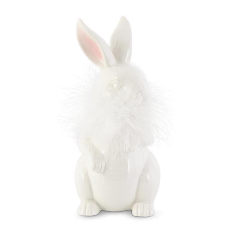 7.75" White Porcelain Feathered Bunny
