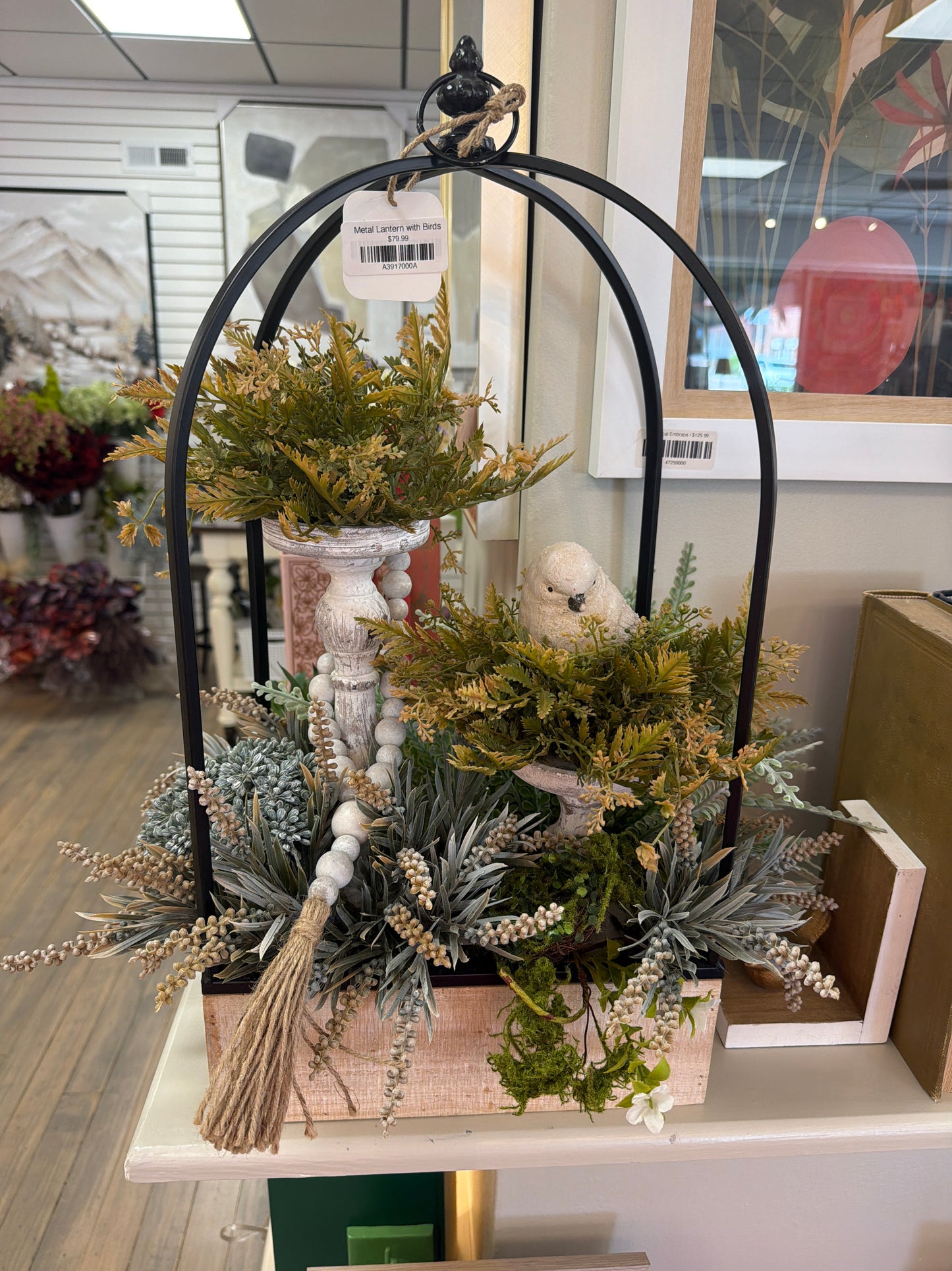 Metal Lantern with Birds