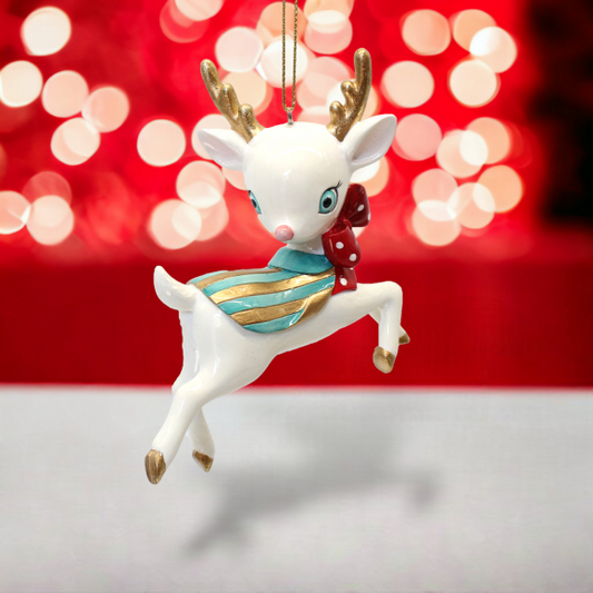 White Retro Deer Ornament