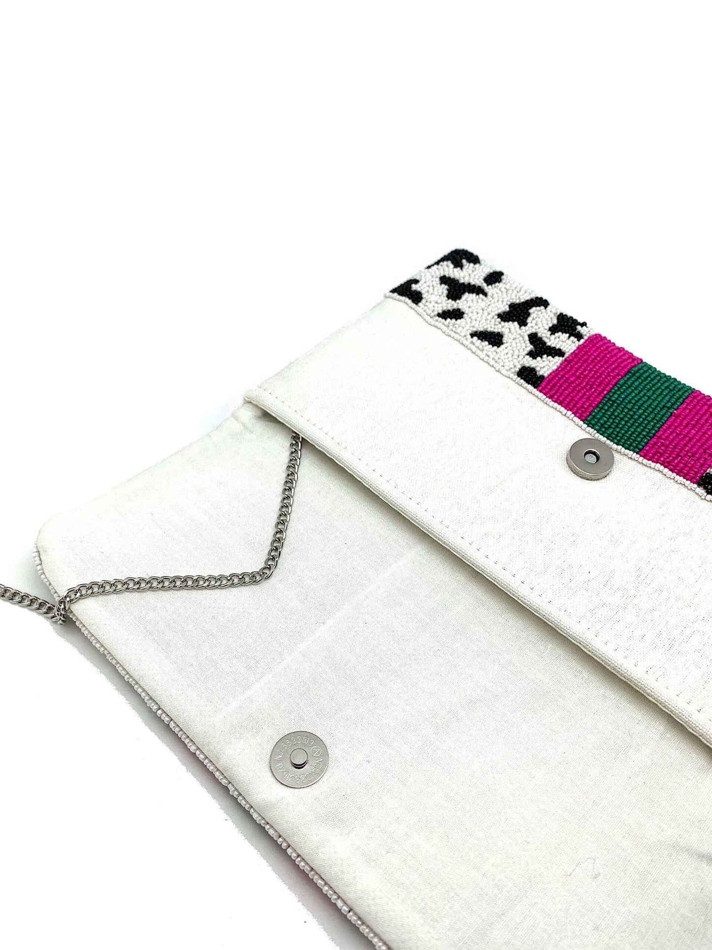 CHEETAH CLUTCH WITH FUCHSIA / GREEN STRIPES