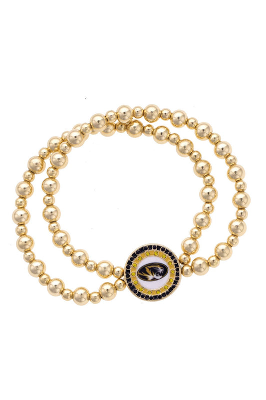 Missouri Tigers Pave Disc 2-Row Ball Bead Stretch Bracelet