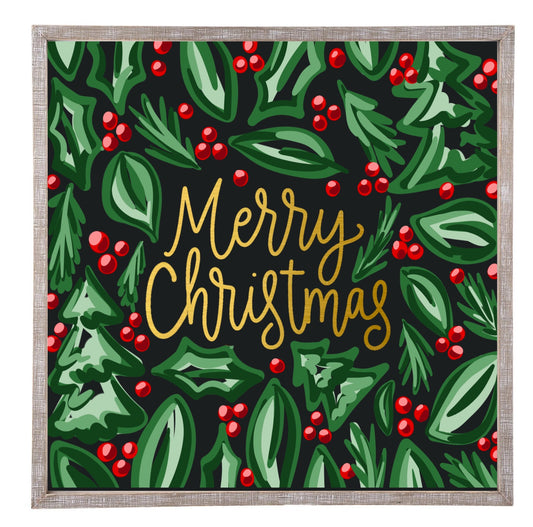 Merry Christmas Holly Framed Board