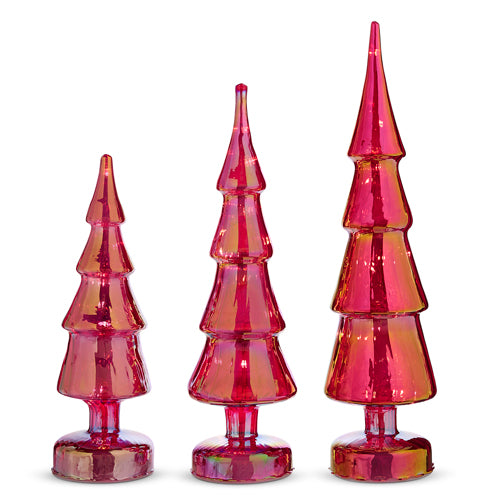 Lighted Red Glass Trees S/3