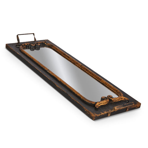 40" Distressed Black Mirror Tray