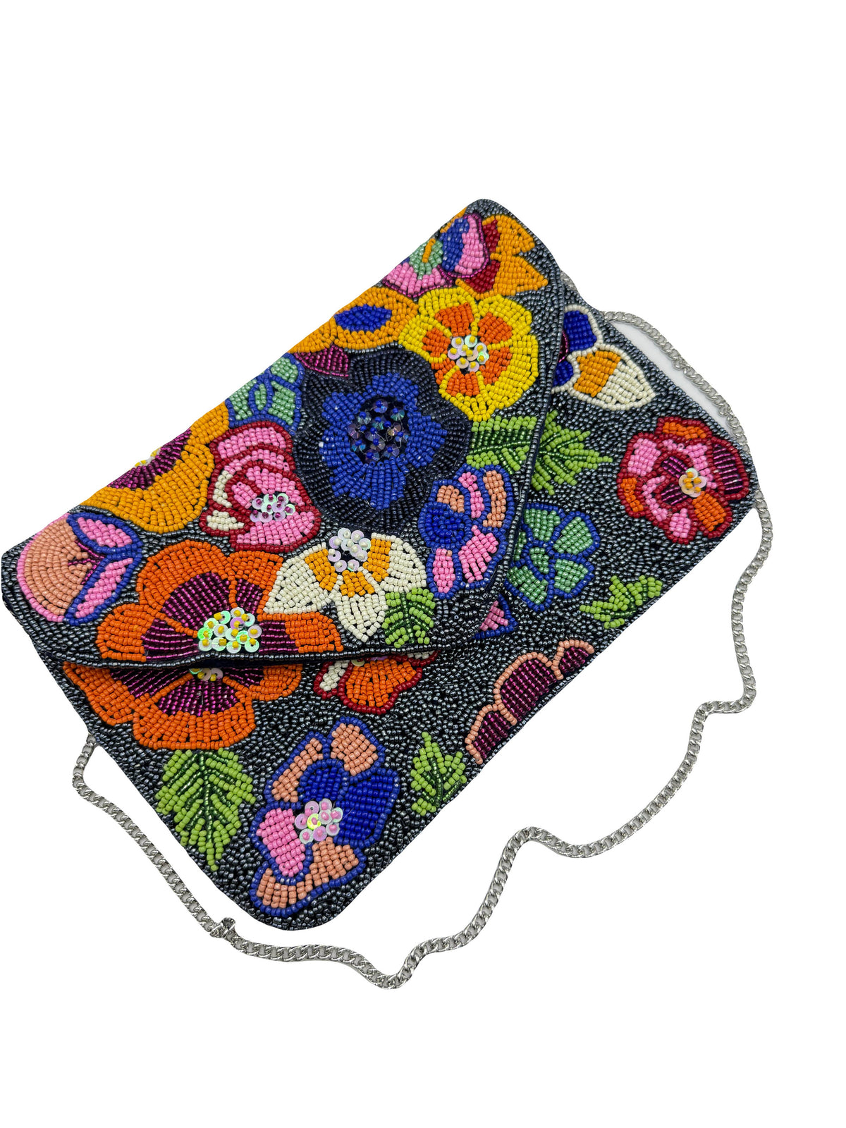 Multi-Color Spring Florals Velvet Beaded Clutch
