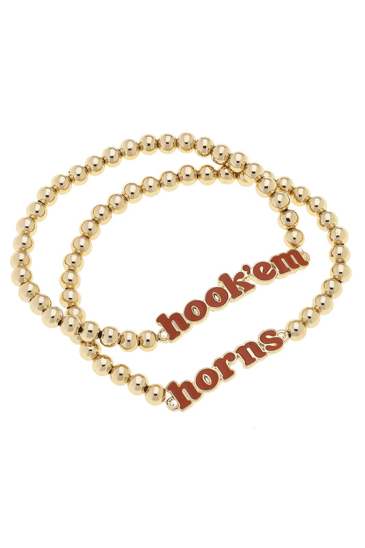 Texas Longhorns Slogan Ball Bead Bracelet Set of 2