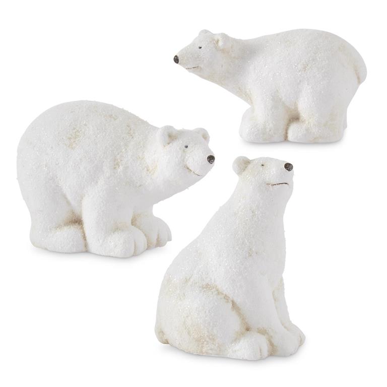 Snowy Glittered Polar Bears- Set of 3