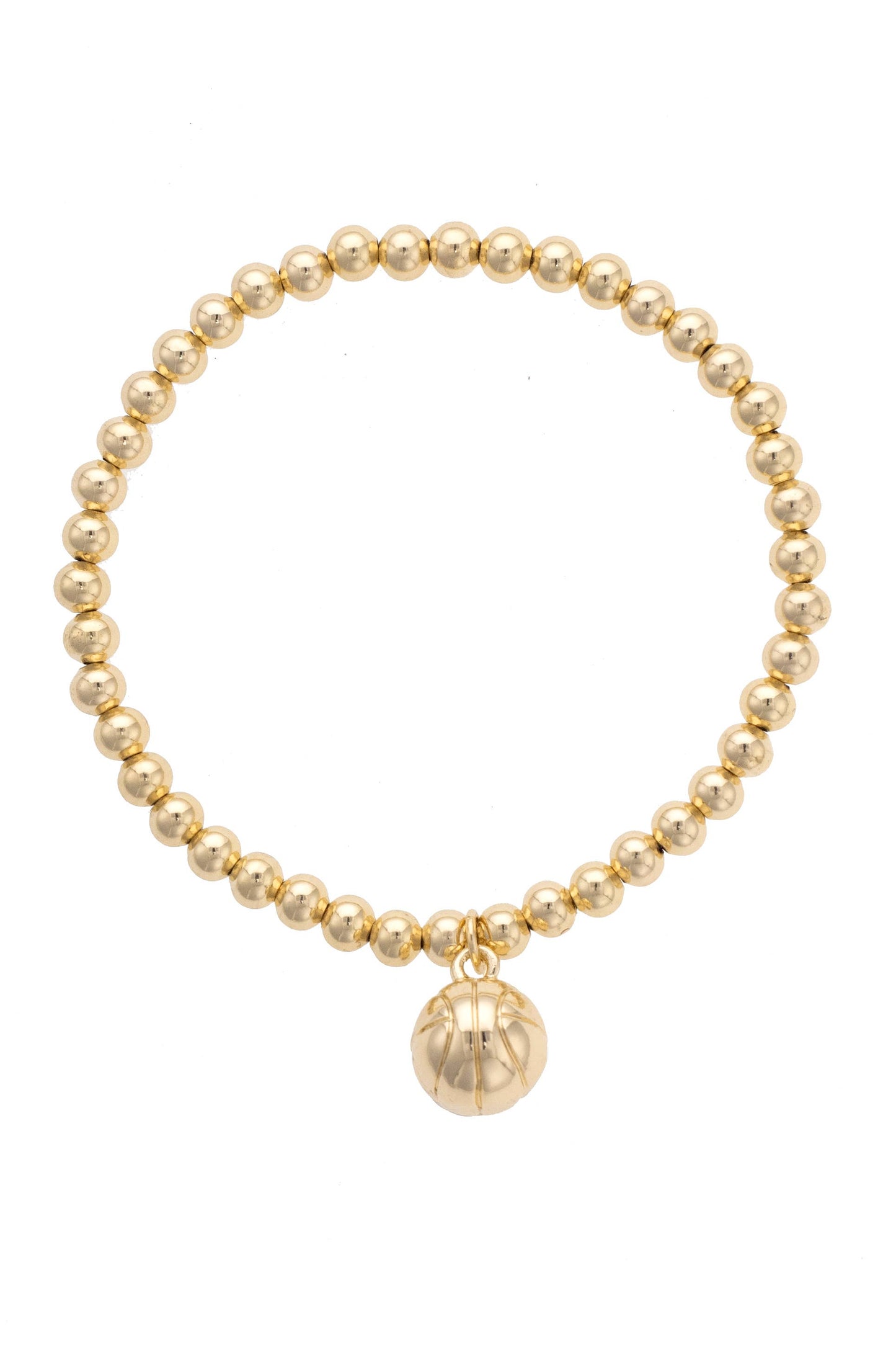 Basketball Ball Bead Stretch Bracelet in Shiny Gold